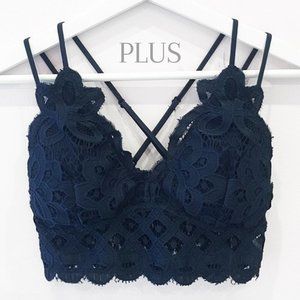 EDEN Plus Navy Floral Padded Lace Bralette